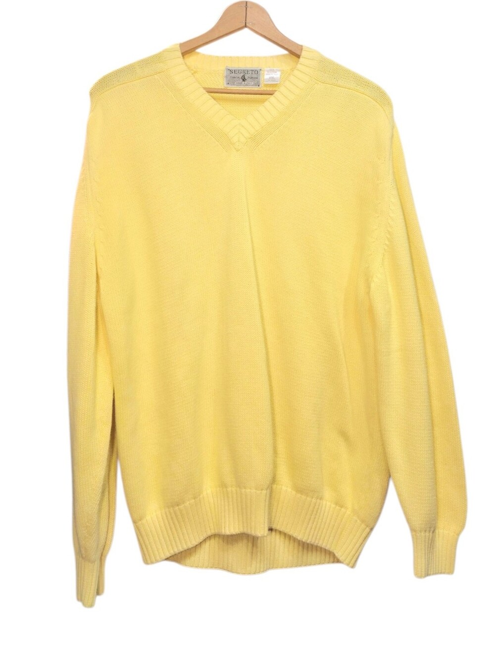 Vintage Segreto Linea Italiana Pale Yellow 100% Cotton VNeck Sweater XXL 80s 90s